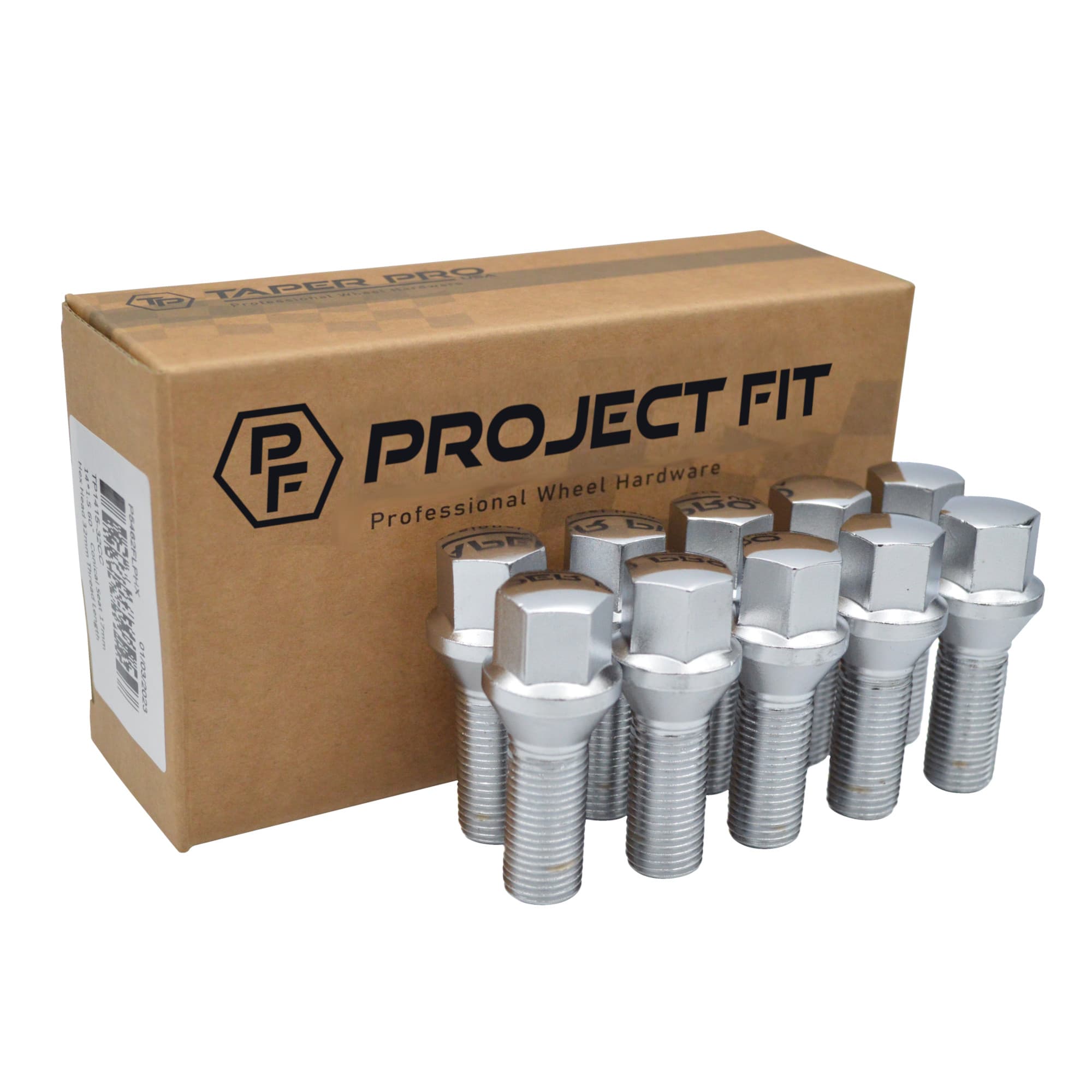M14x1.5 Conical Seat Lug Bolts — 38mm, Chrome