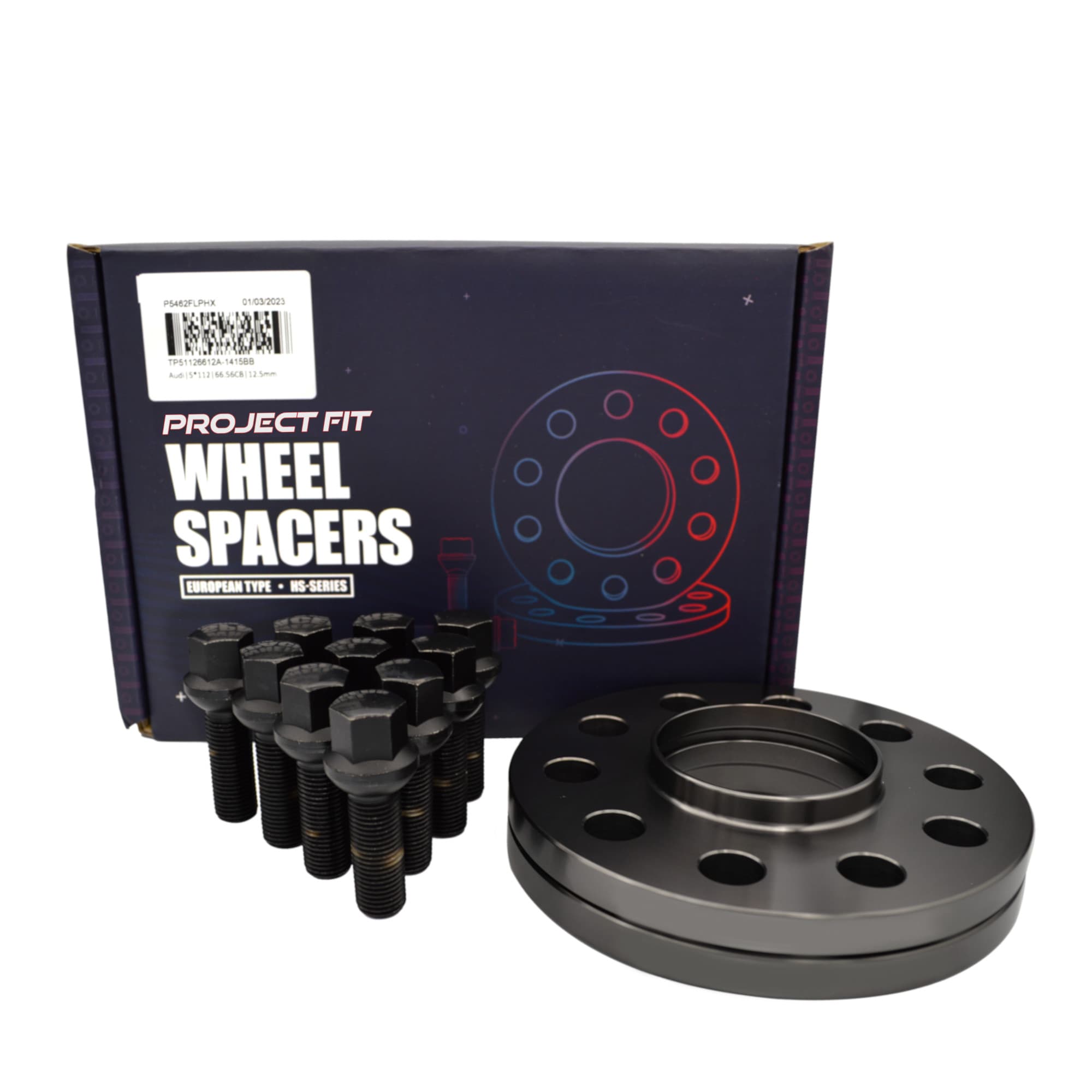 12.5mm Hub-Centric Wheel Spacer Kit — VW / Audi 5x100/112 57.1 CB, Conical Seat Bolts